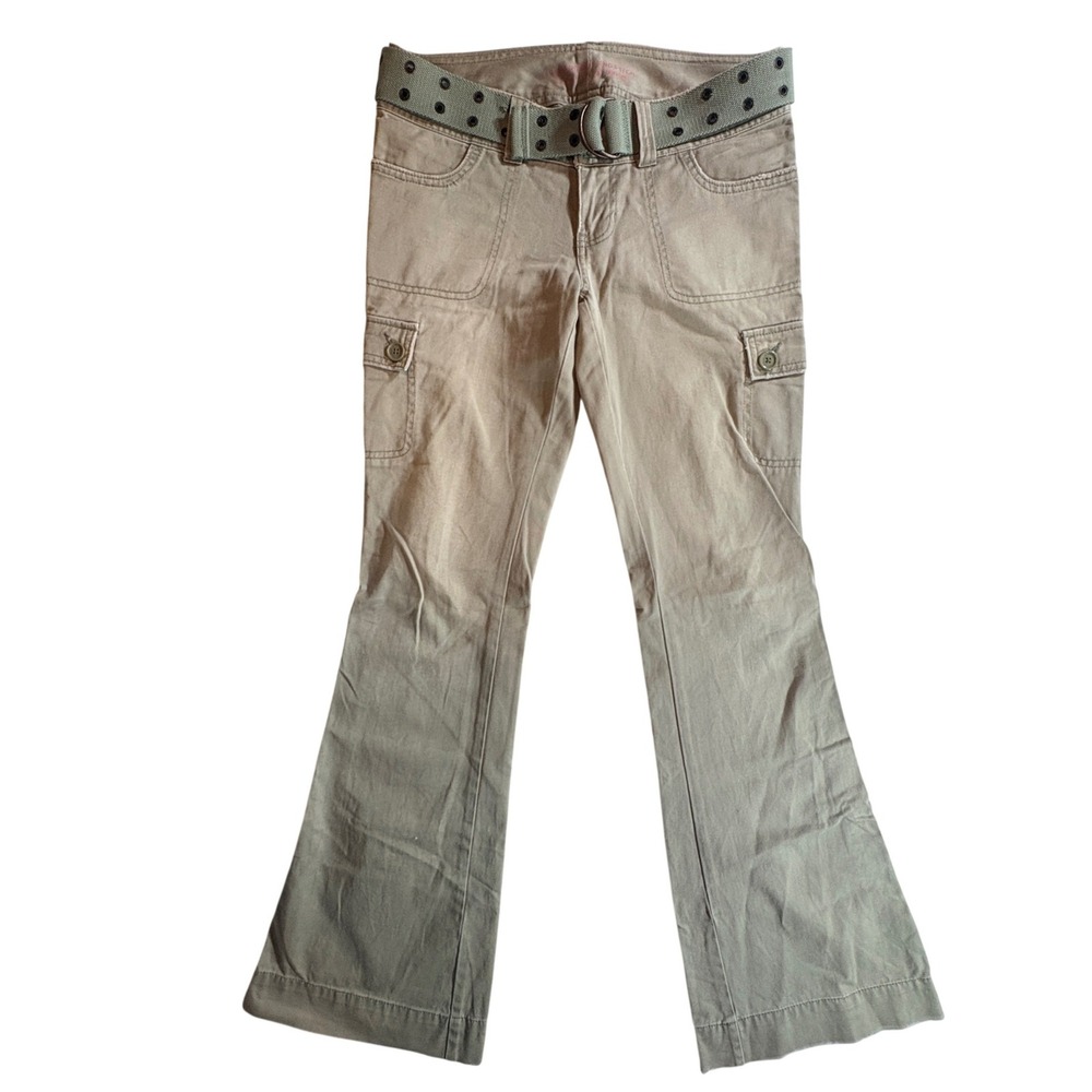 Abercrombie & Fitch Cargo Pants Womens 2 Khaki Low Rise Flare Cotton Y2K Belted